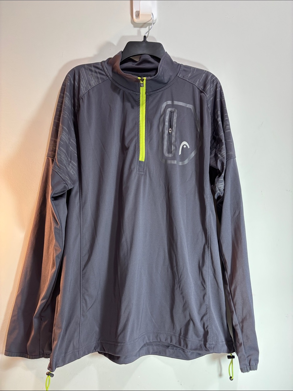 Head Men's Charcoal Half-Zip Pullover with Neon Yellow Zipper. 0198